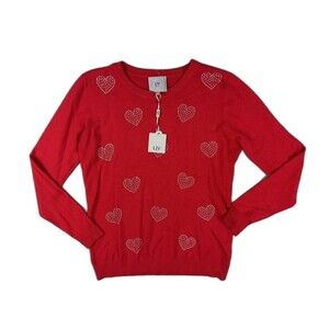 Liv Milano Size L Womens Sweater Cayenne Red Bling Hearts Knit Compression